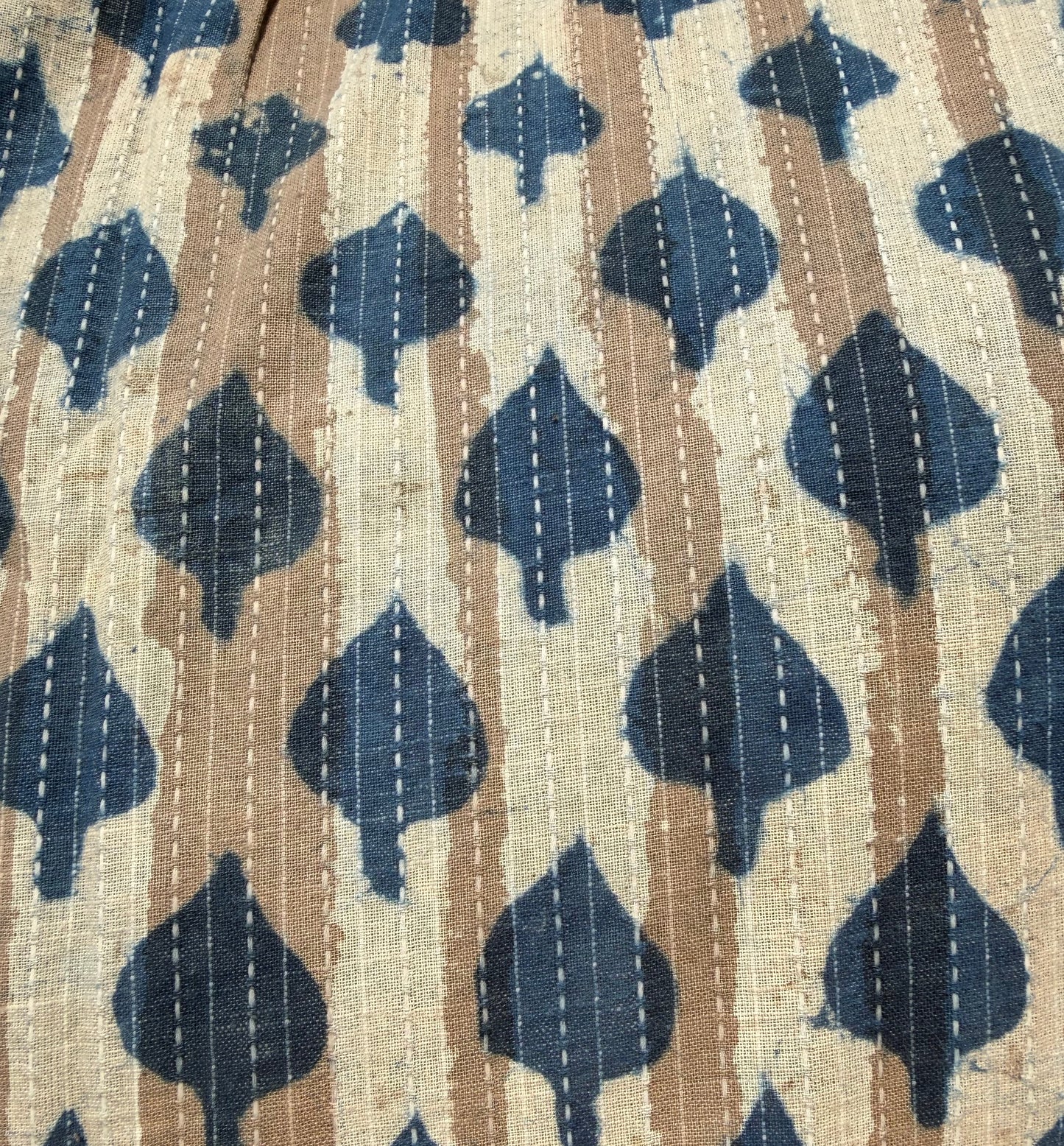 Kantha tas blauw/creme