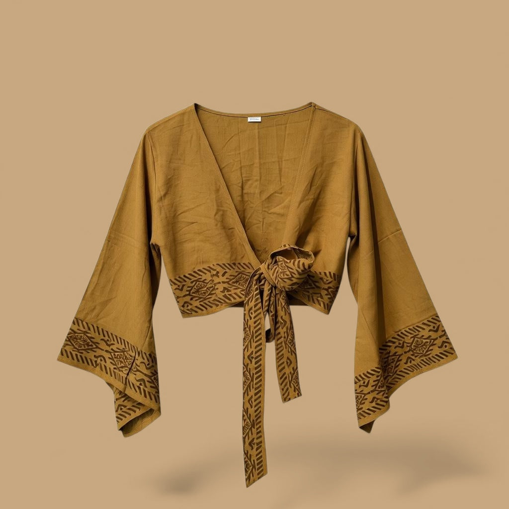 Knooptop katoen met blockprint