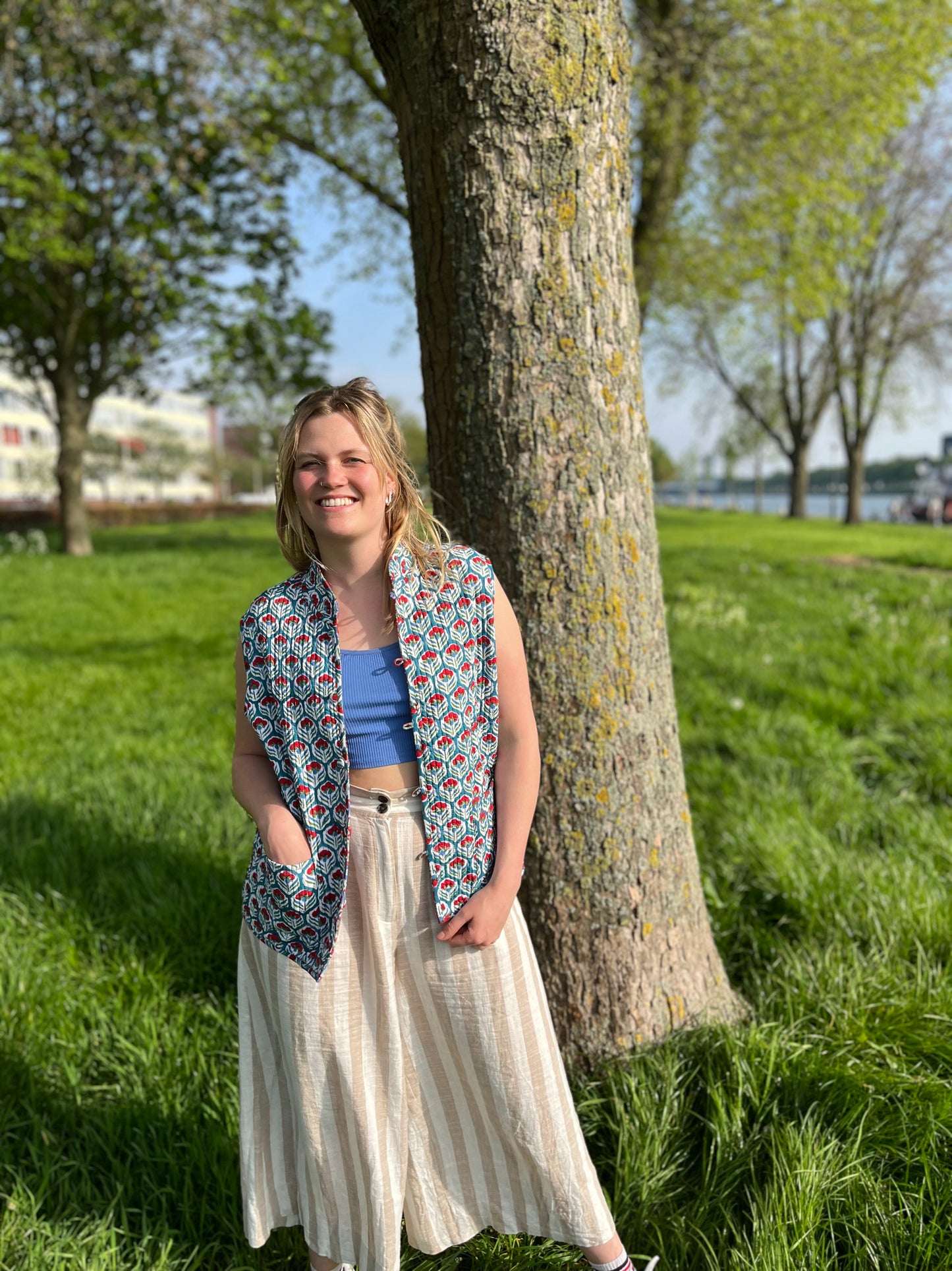 Gilet rood/turquoise