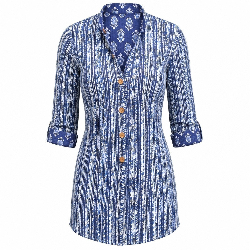 Lange katoenen jas blauw wit