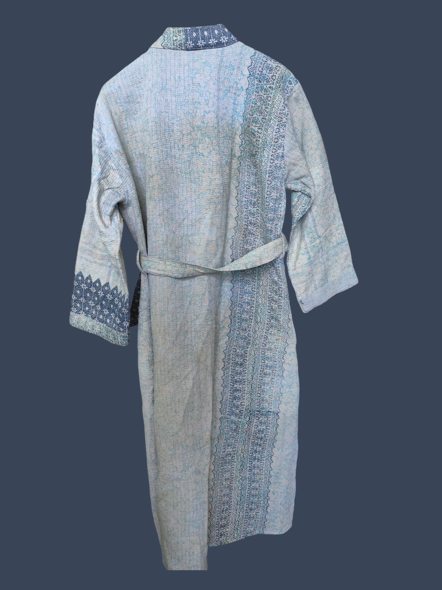 Kantha jas blauw grijs