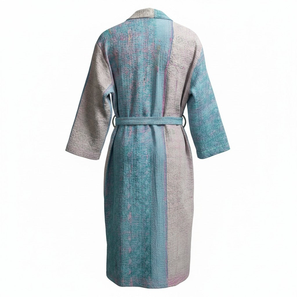 Kantha jas lang grijs turquoise