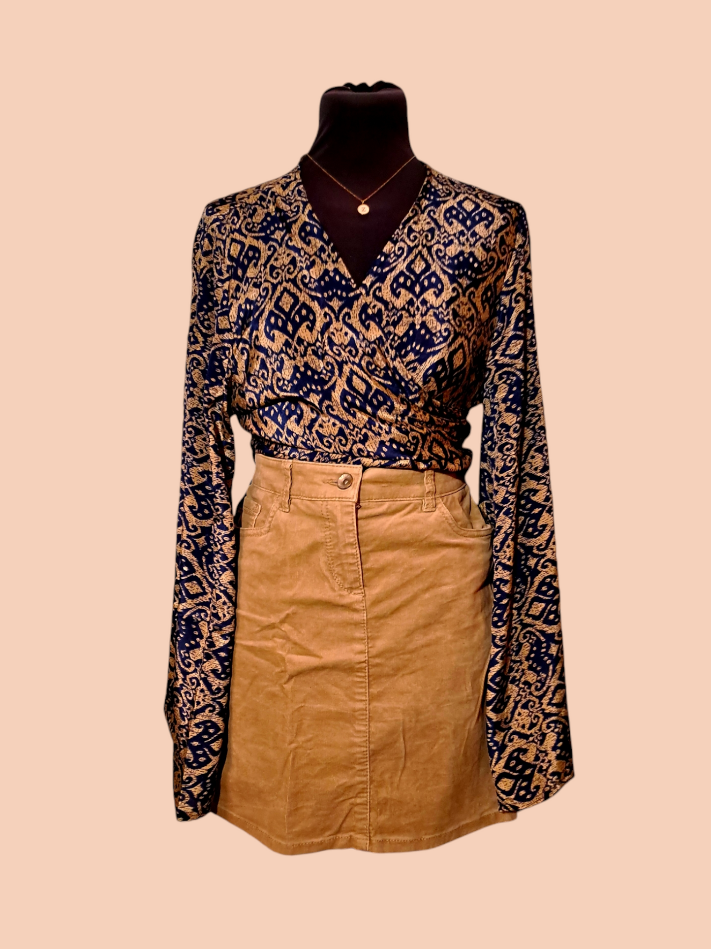 Vlindermouw top blauw/beige