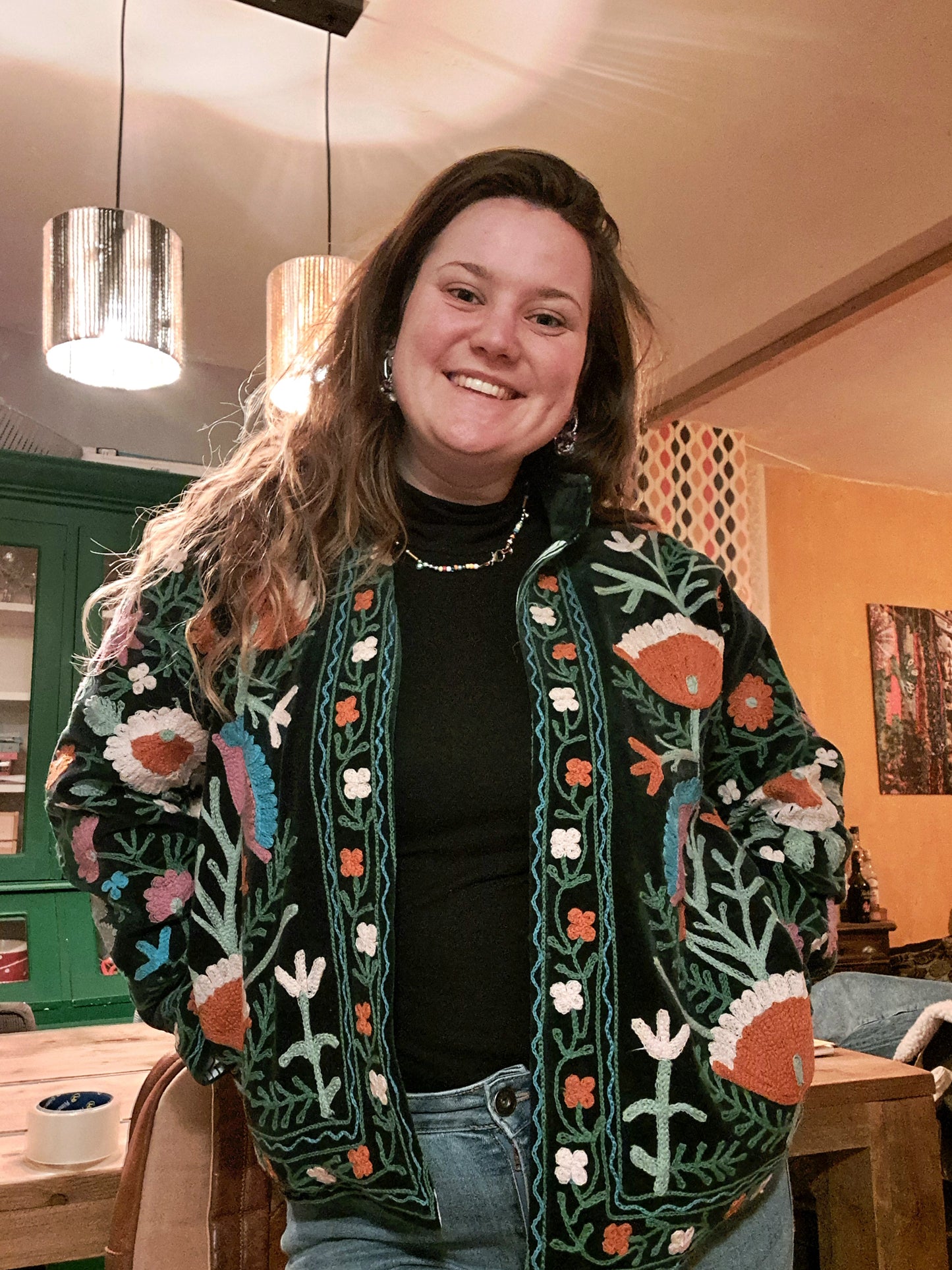 Suzani Velvet jasje donkergroen/oranje