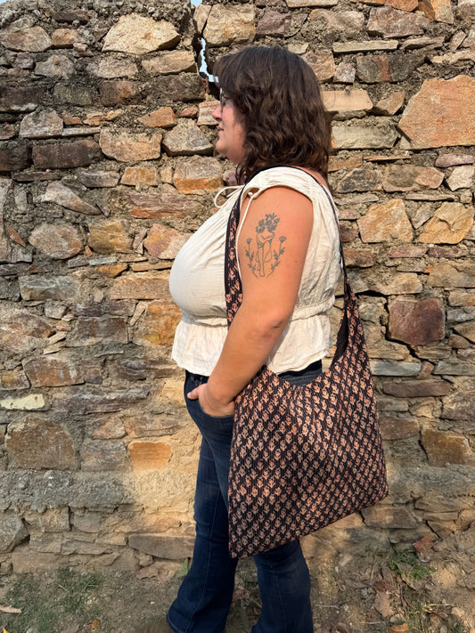 Kantha tas zwart/rood