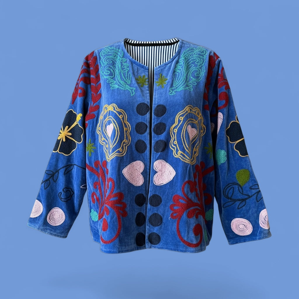 Suzani jas hart blauw