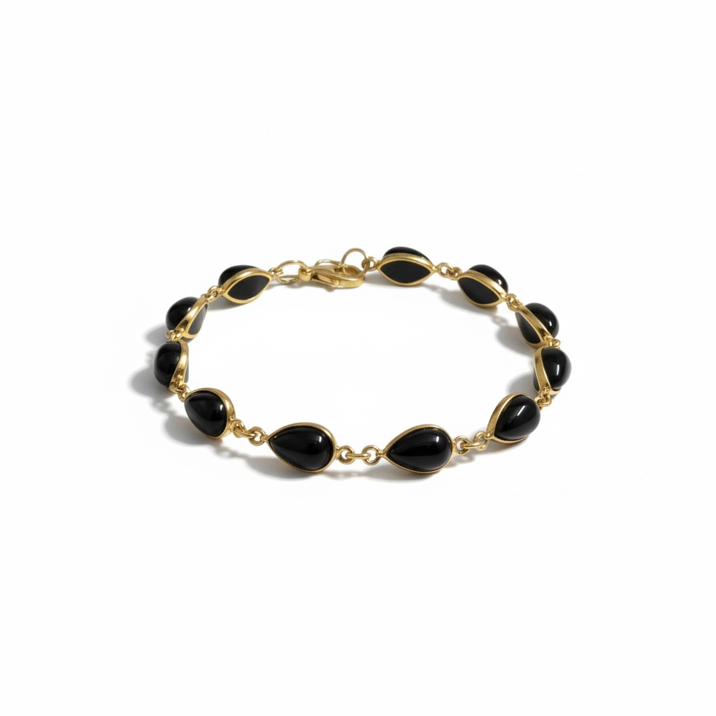 Messing armband zwarte onyx