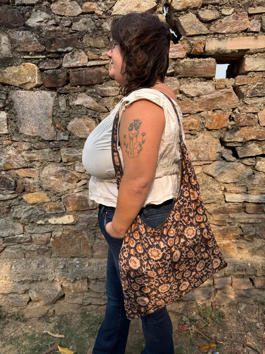 Kantha tas zwart/bruin