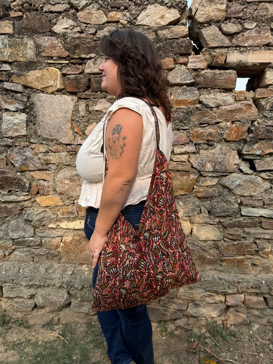 Kantha tas rood/zwart