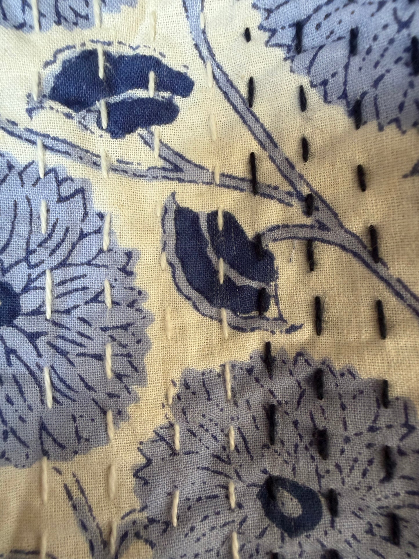 Kantha gilet blauw-wit