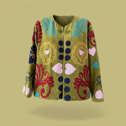 Suzani jas hart olijfgroen