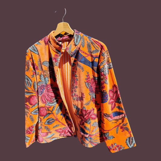 Velvet jasje oranje met bloemen