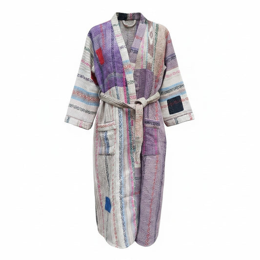 Kantha jas lang grijs paars