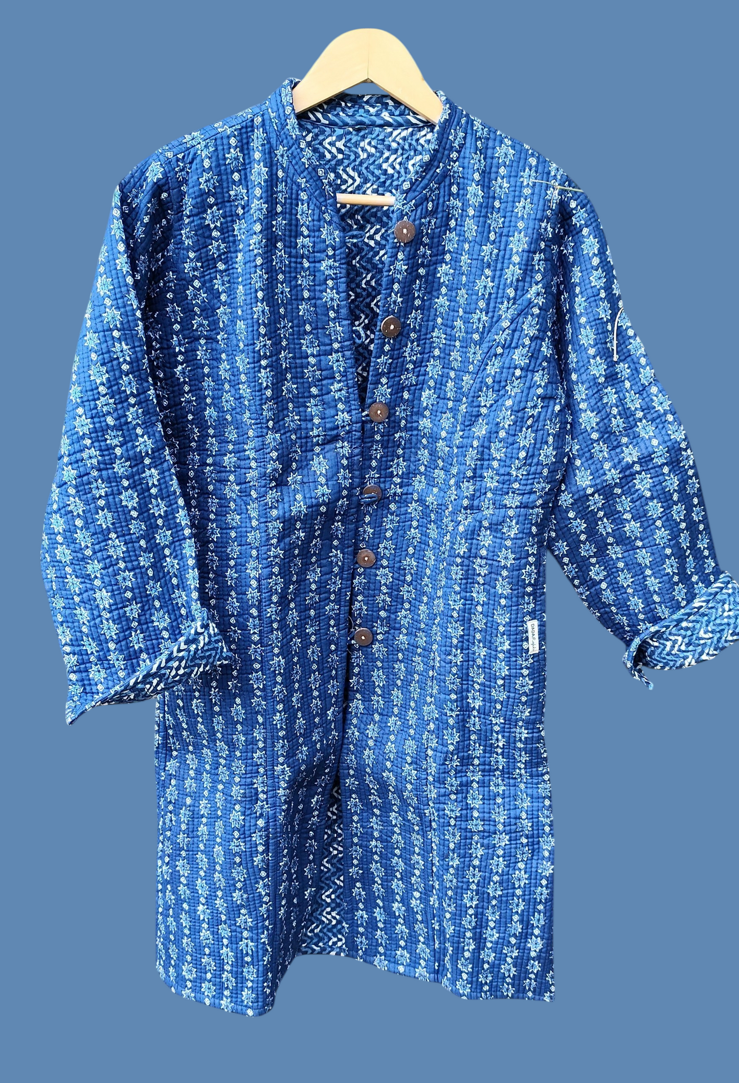 Katoenen jas lang blauw