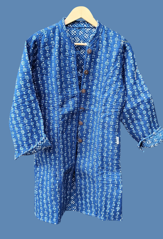 Katoenen jas lang blauw