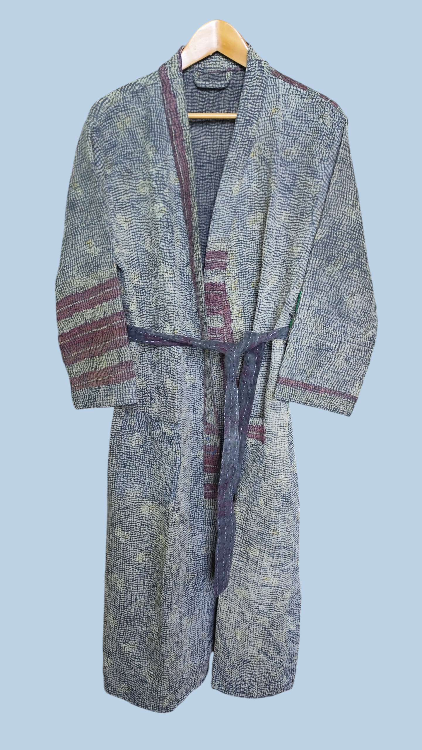Kantha jas grijs steenrood