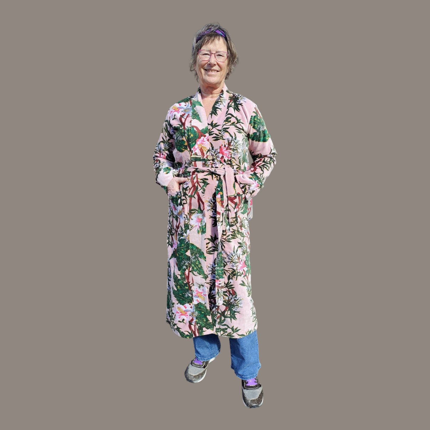 Velvet jas lang lichtroze