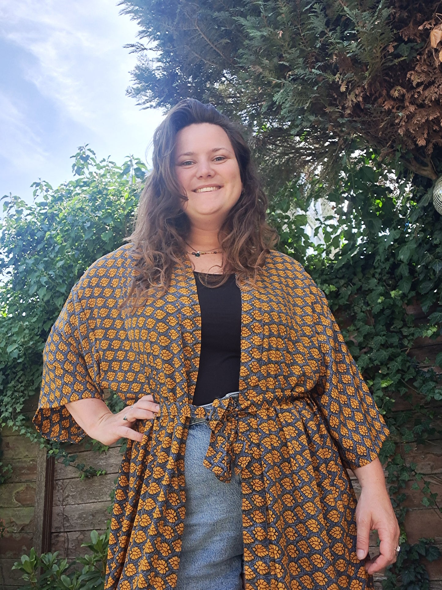 Kimono geel grijs