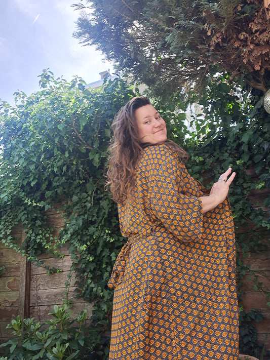 Kimono geel grijs