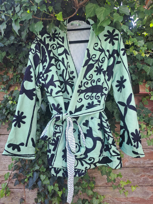 Suzani mintgroen/zwart