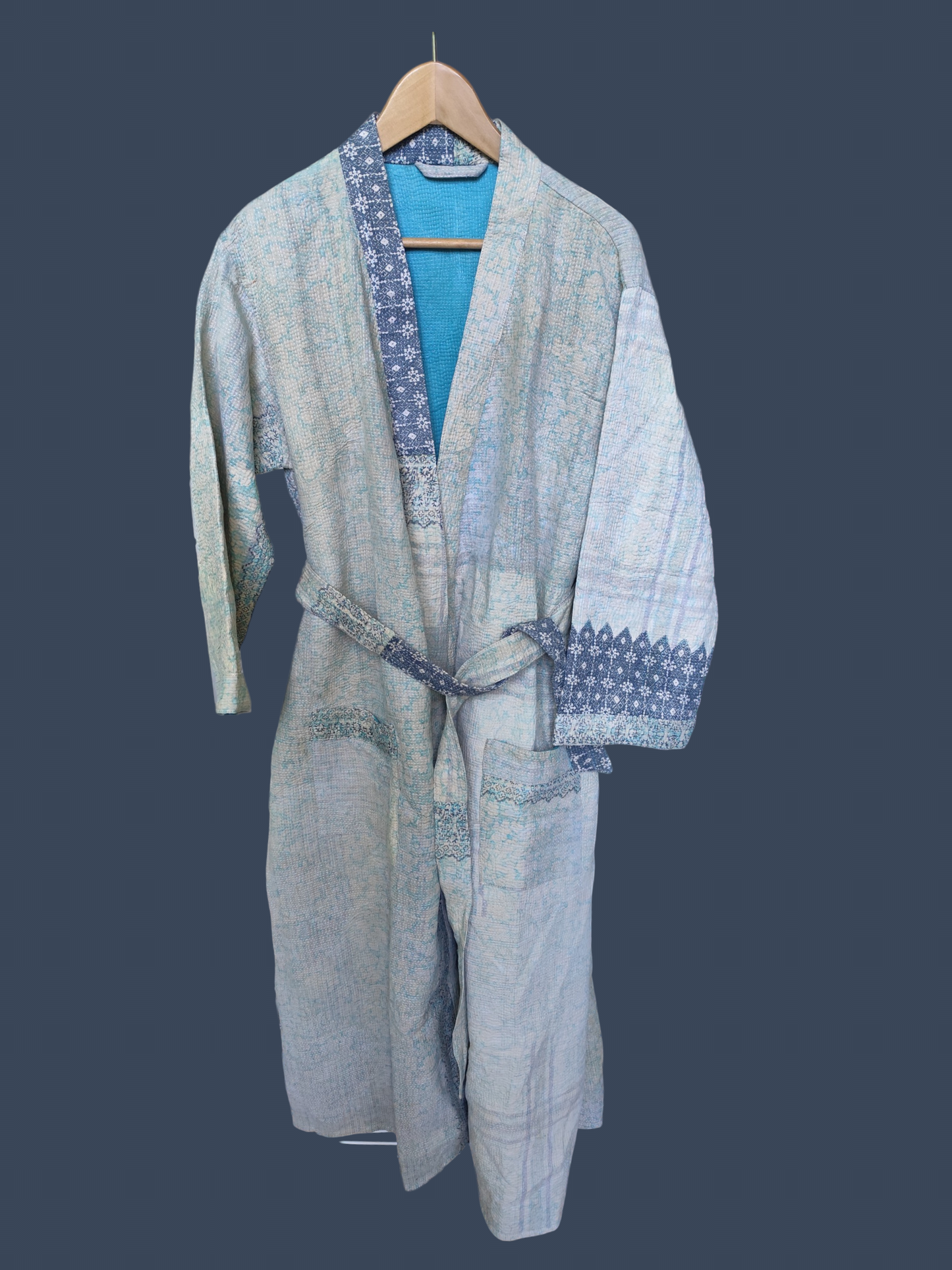 Kantha jas blauw grijs