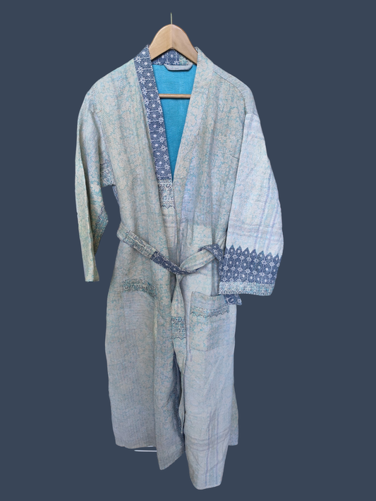Kantha jas blauw grijs