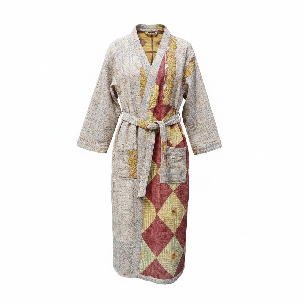 Kantha jas lang lichtbruin