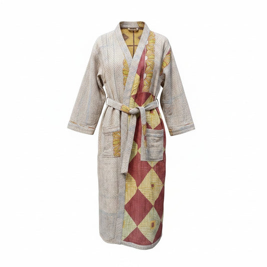 Kantha jas lang lichtbruin