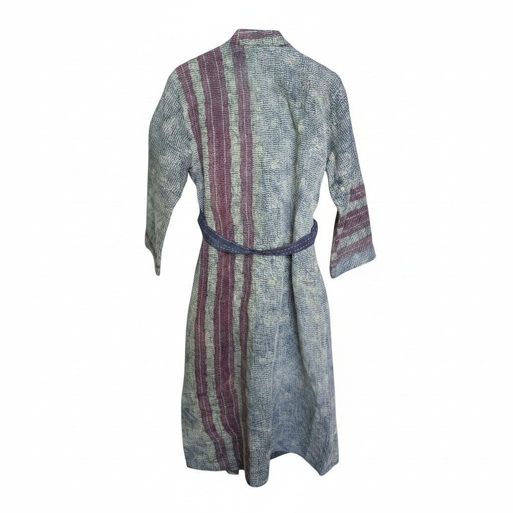 Kantha jas lang grijs donkerrood