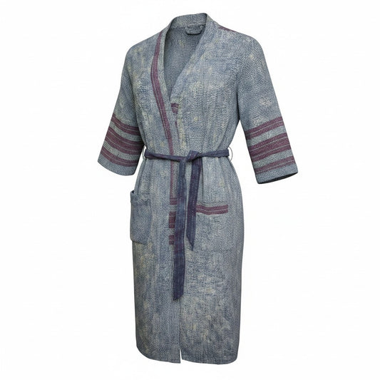 Kantha jas lang grijs donkerrood