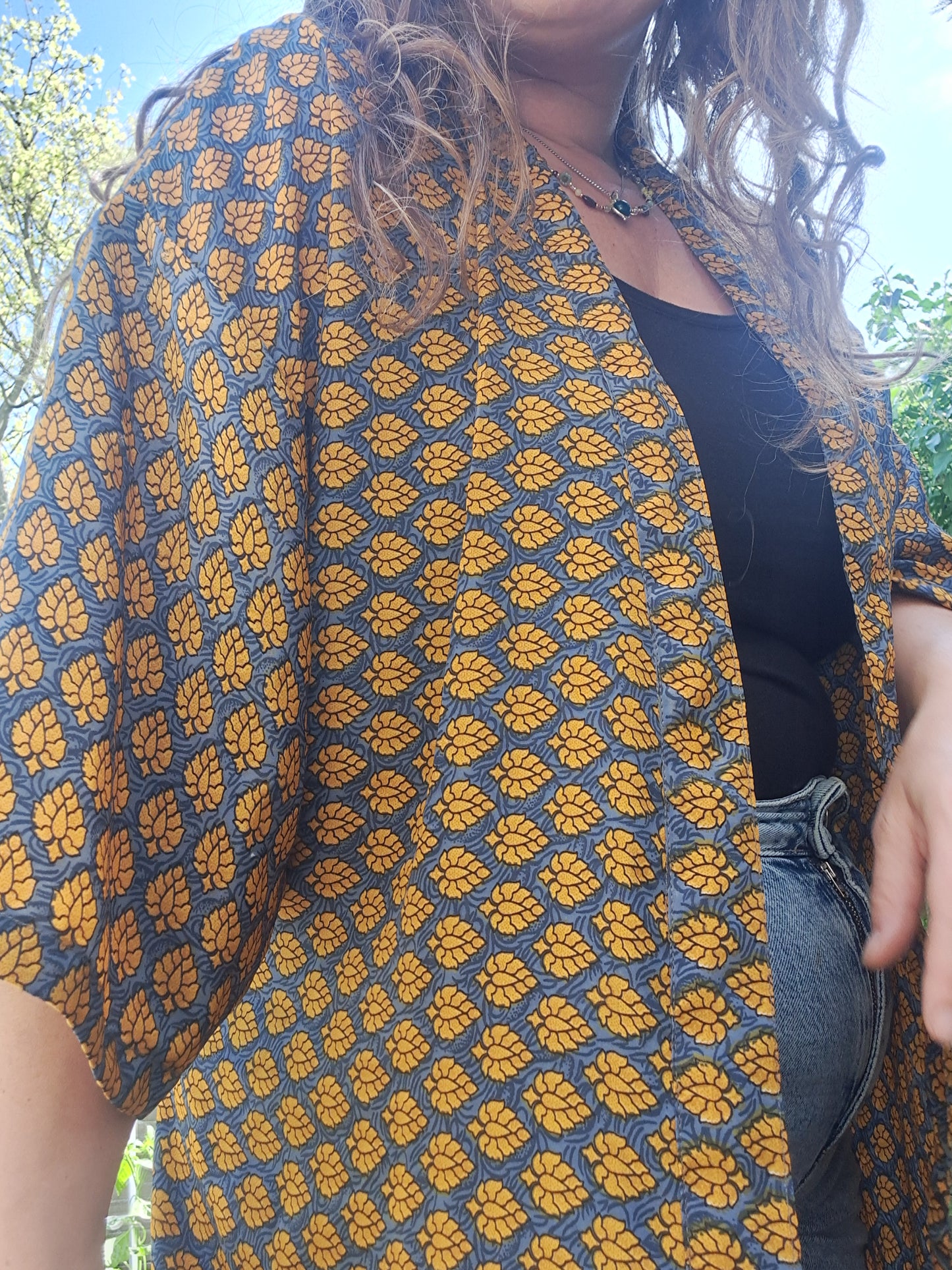 Kimono geel grijs