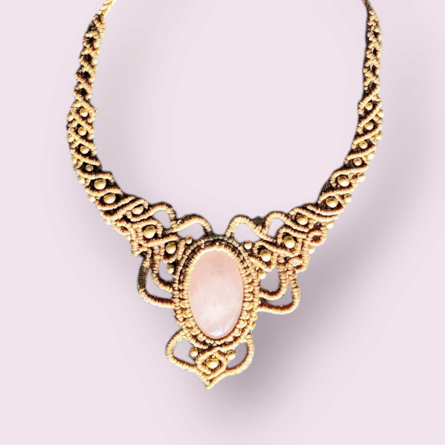 Macramé ketting met rozekwarts