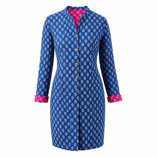 Lange katoenen jas blauw rood