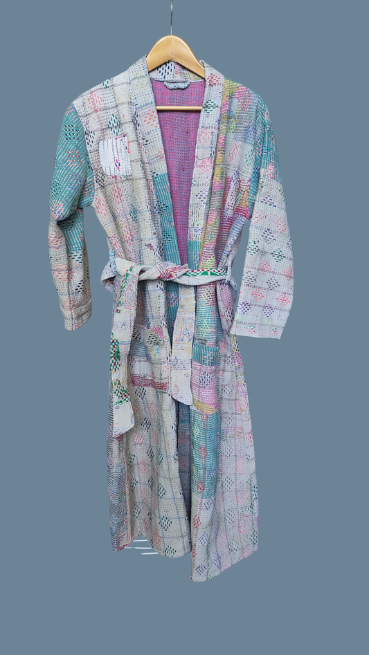 Kantha jas grijs, turquoise, paars