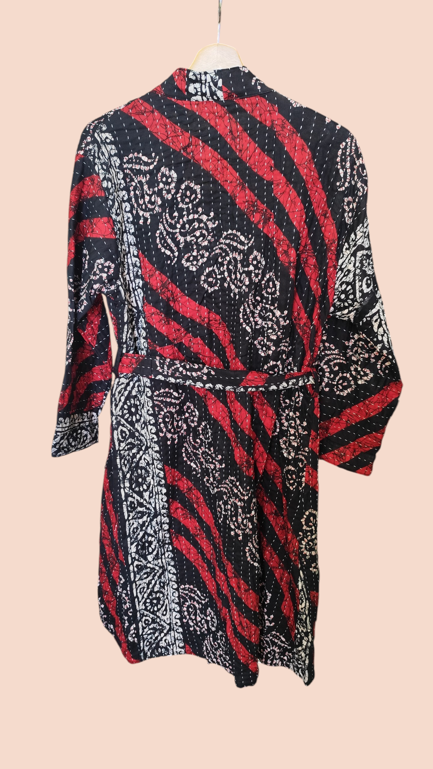 Kantha jas lang zwart rood